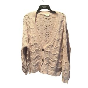 Allie Rose Open Knit Button Front Cardigan in Pink Small